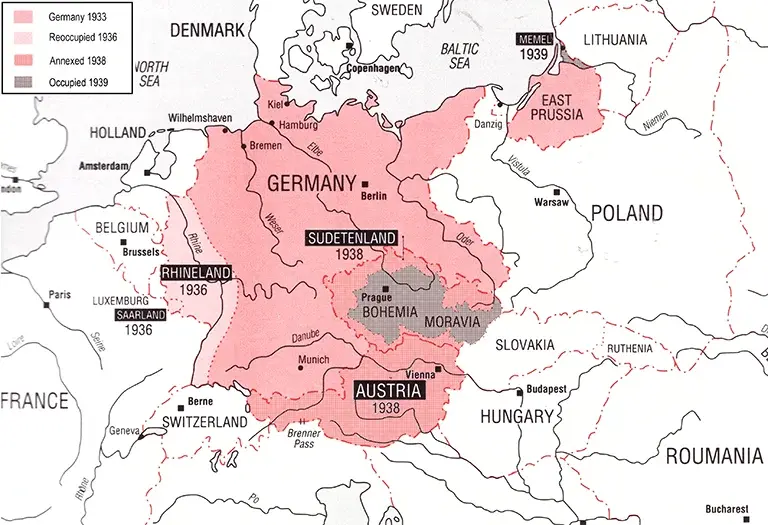 Germany's expansion following Hitlers assumption of power.