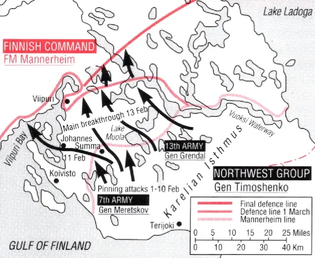 Major Soviet offensive begins with the aim of breaking through the Mannerheim Line.